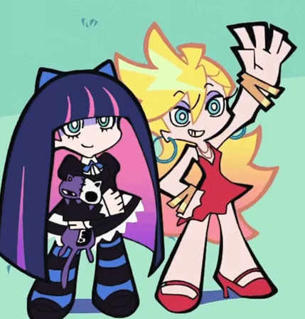 Panty and Stocking, from the show of the same name, waving.