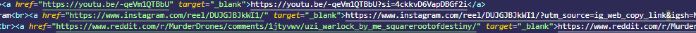 The code for three links above, showing the same links as they are wrapped around, but without the tracking parameters